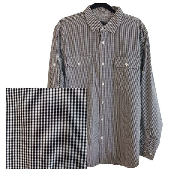Size Large Structure Mens Dress Shirt, Long Sleeve Cotton Black Gingham NWOT - Picture 1 of 5